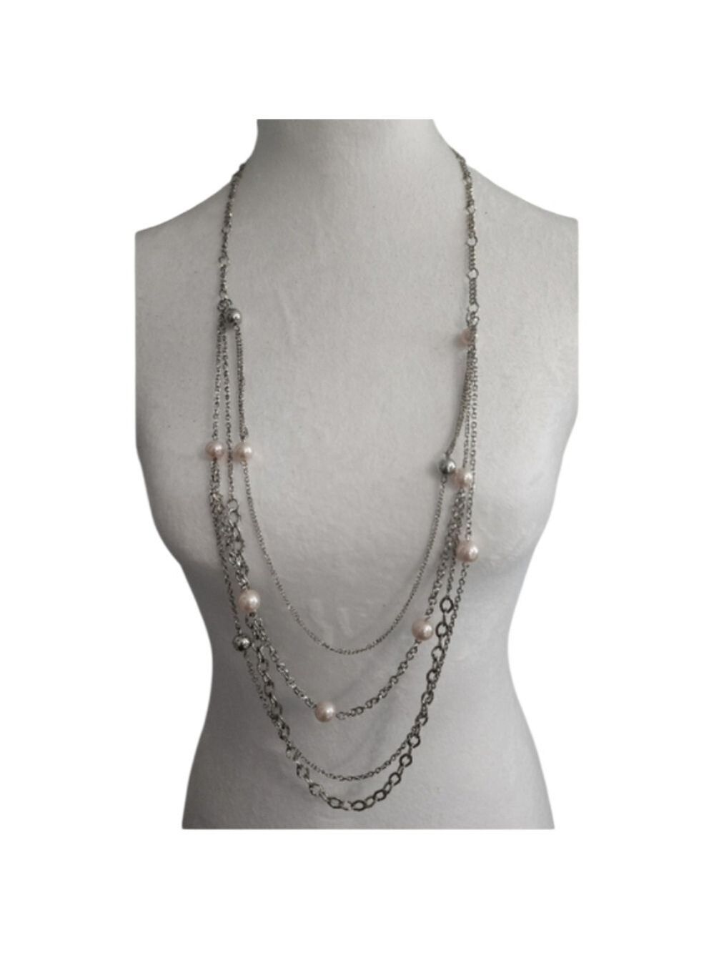 Silvertone Pink Layered Necklace Earring Set